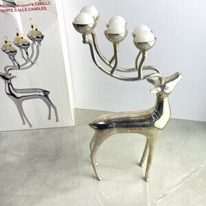 Silver Plated Reindeer Candle Holder 6 Deer Metal Christmas Candelbra